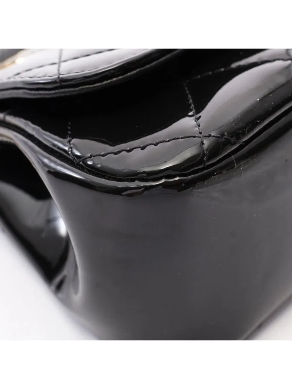 Chanel Shoulder Bag Quilted Small Black Patent Leather Chain